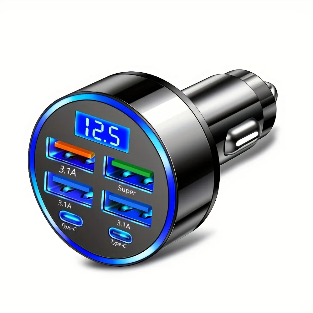 PowerHub™ 6-Port Fast Charging Car Adapter with Digital Display
