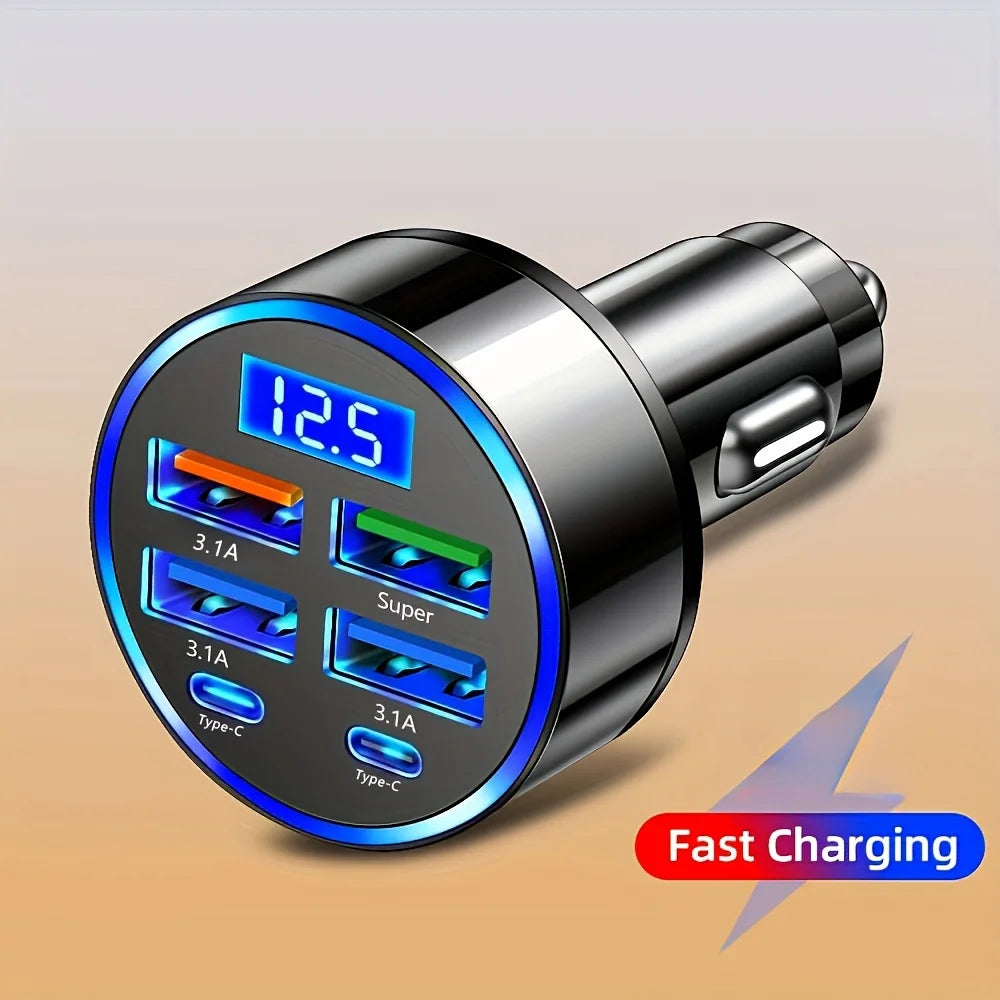 PowerHub™ 6-Port Fast Charging Car Adapter with Digital Display