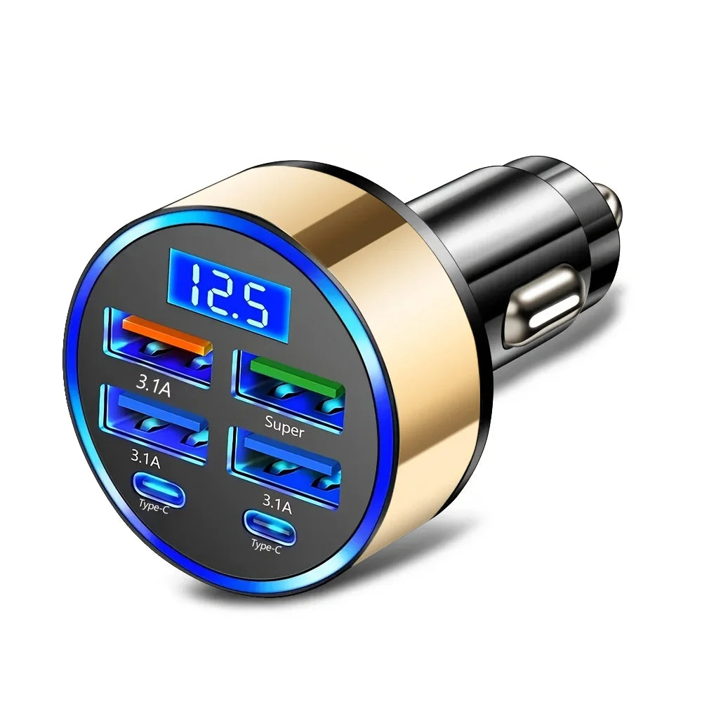 PowerHub™ 6-Port Fast Charging Car Adapter with Digital Display