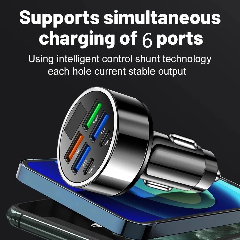 PowerHub™ 6-Port Fast Charging Car Adapter with Digital Display