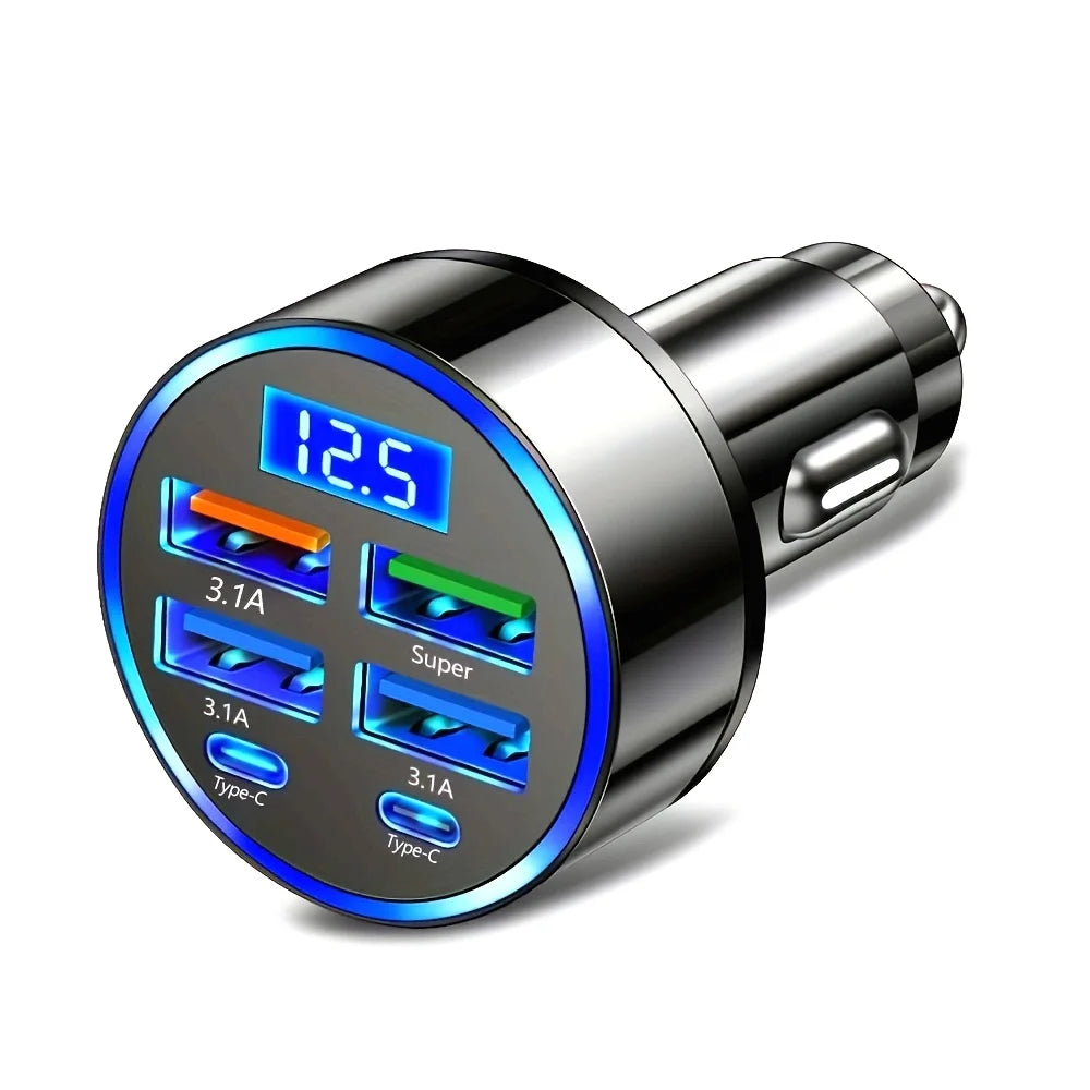 PowerHub™ 6-Port Fast Charging Car Adapter with Digital Display